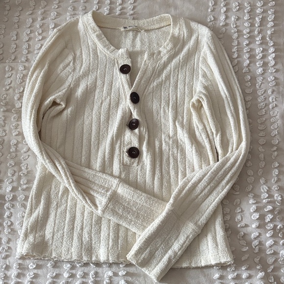 Free People Tops - Free People Ivory Ribbed Long Sleeve Top